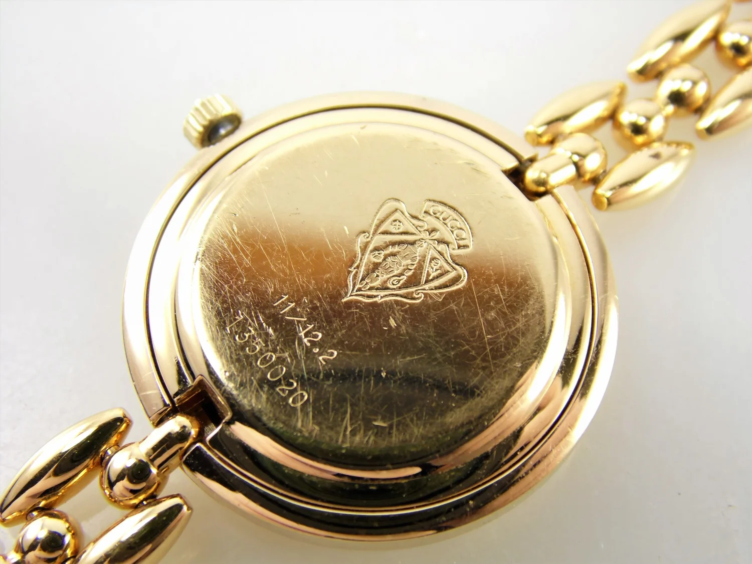 Rare Vintage Womens Authentic Gucci 11/12.2 White Dial Rice Link